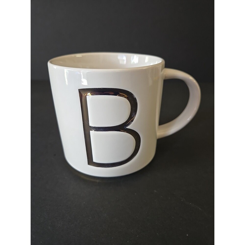 Williams Sonoma Ceramic Coffee Mug Monogram Letter Gold Initial B